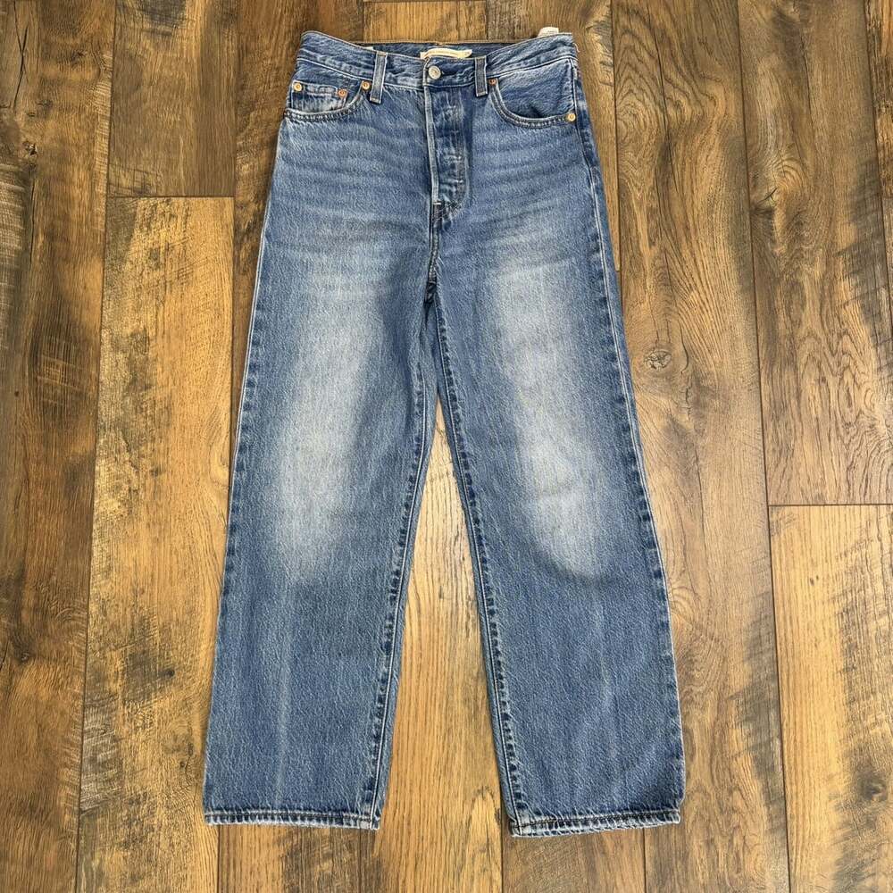 Levis Premium Ribcage Straight Ankle Jeans Womens 25 Blue High Rise Button Fly